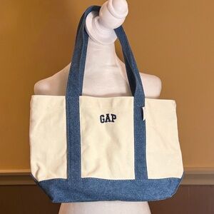 Gap  30% offArch Logo Mini Tote - Denim Trim Canvas Bag (NWT) Librarian Chic"